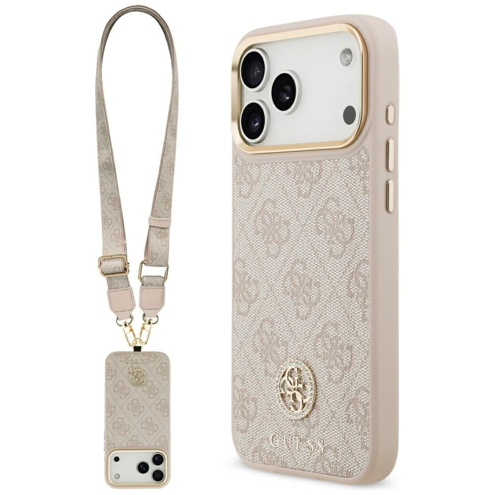 Guess 4G Strass Logo &amp; Big Strap Metal Buttons MagSafe Case for iPhone 17 Pro Max - Pink_0