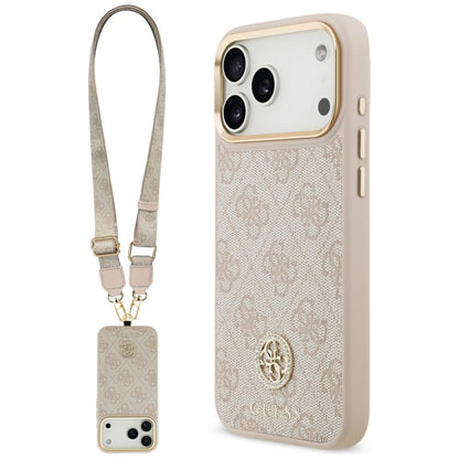 Guess 4G Strass Logo &amp; Big Strap Metal Buttons MagSafe Case for iPhone 17 Pro Max - Pink_0