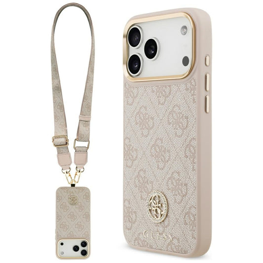 Guess 4G Strass Logo &amp; Big Strap Metal Buttons MagSafe Case for iPhone 17 Pro Max - Pink_0