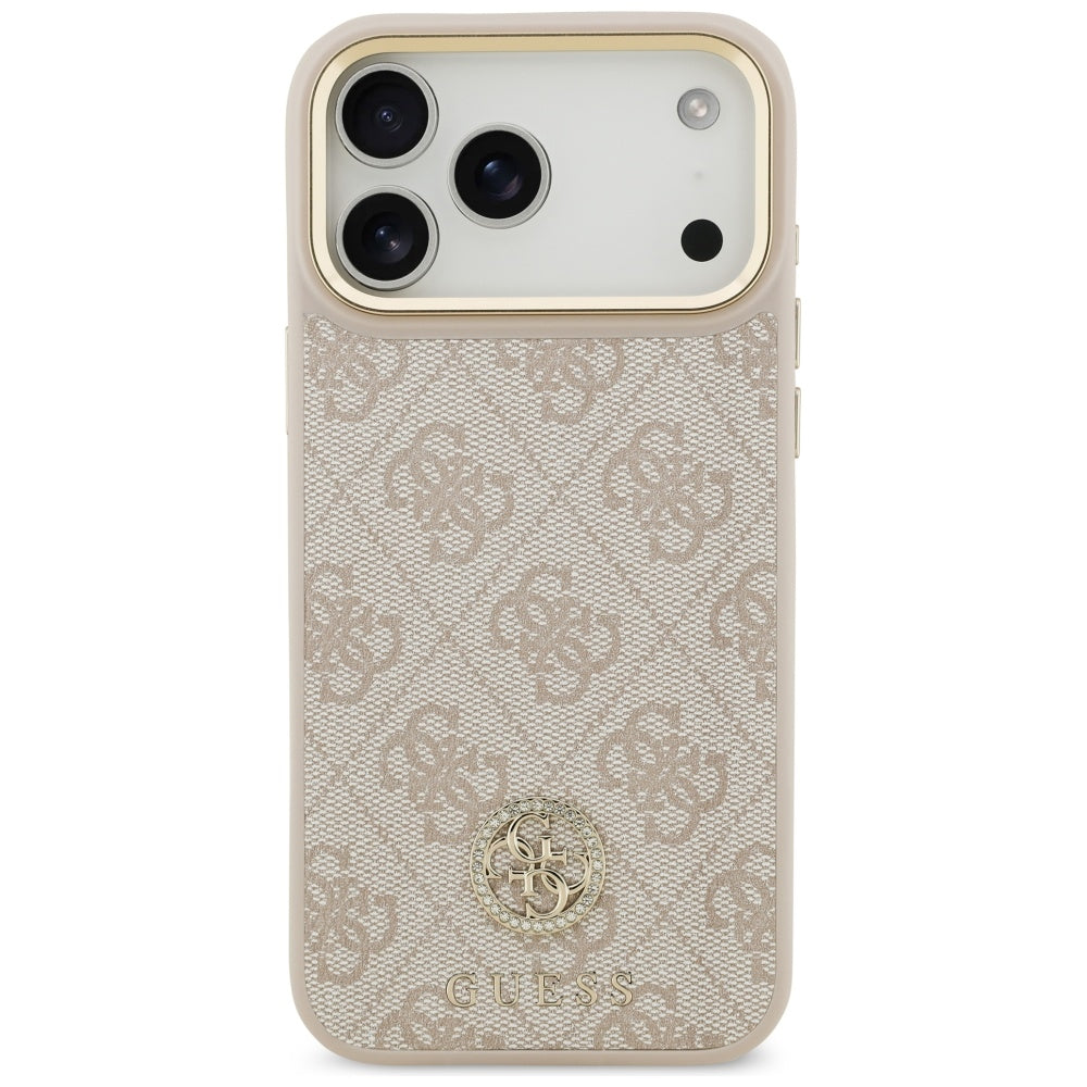 Guess 4G Strass Logo &amp; Big Strap Metal Buttons MagSafe Case for iPhone 17 Pro Max - Pink_2