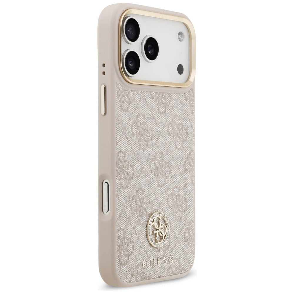Guess 4G Strass Logo &amp; Big Strap Metal Buttons MagSafe Case for iPhone 17 Pro Max - Pink_3