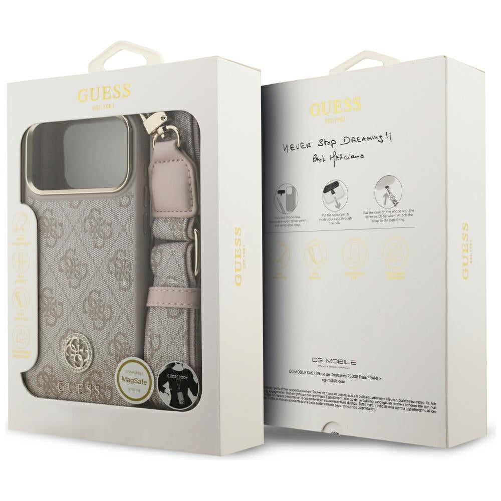 Guess 4G Strass Logo &amp; Big Strap Metal Buttons MagSafe Case for iPhone 17 Pro Max - Pink_8