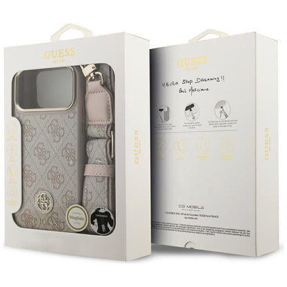 Guess 4G Strass Logo &amp; Big Strap Metal Buttons MagSafe Case for iPhone 17 Pro Max - Pink_8