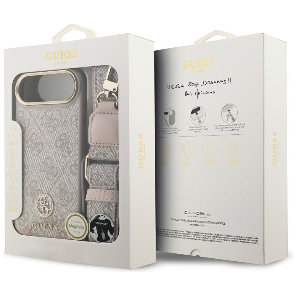 Guess 4G Strass Logo &amp; Big Strap Metal Buttons MagSafe Case for iPhone Air - Pink_8