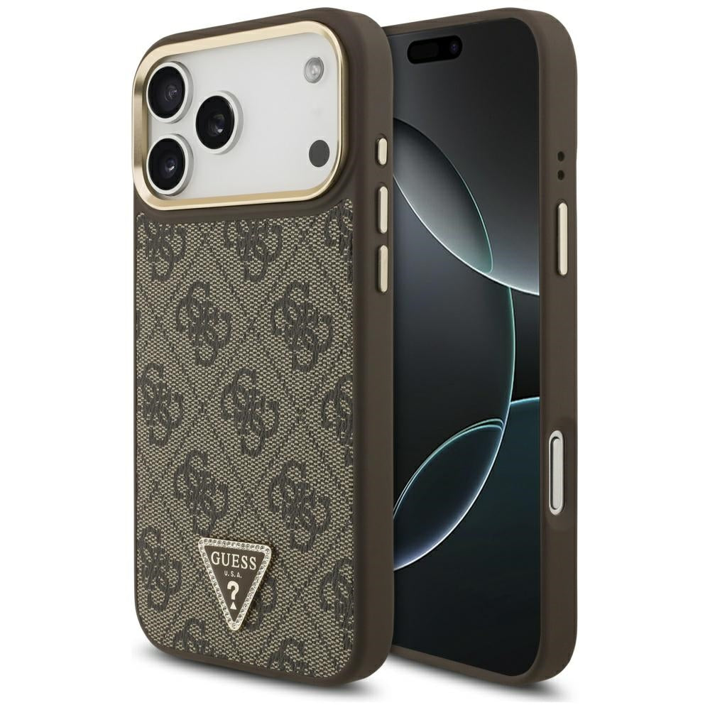 Guess 4G Triangle Logo MagSafe Case for iPhone 17 Pro Max - Brown &amp; Gold_0