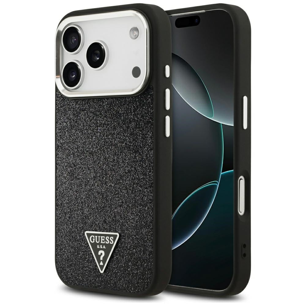 Guess Glitter Triangle Logo MagSafe Case for iPhone 17 Pro - Black_0