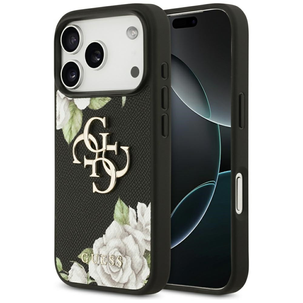 Guess Grained Roses &amp; Big 4G Logo iPhone 17 Pro Case - Black_0