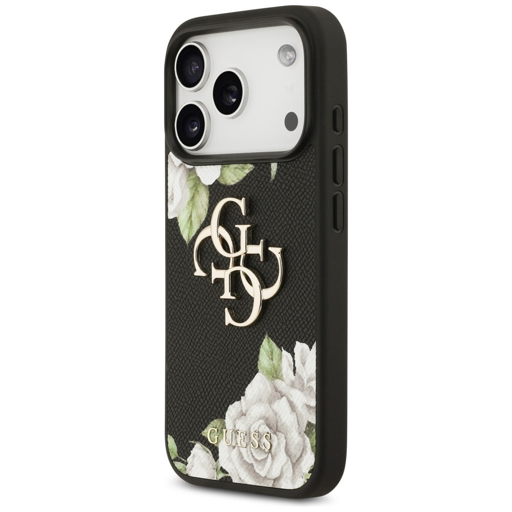 Guess Grained Roses &amp; Big 4G Logo iPhone 17 Pro Case - Black_1