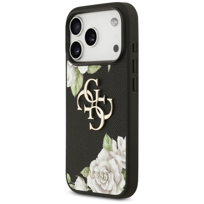 Guess Grained Roses &amp; Big 4G Logo iPhone 17 Pro Case - Black_1