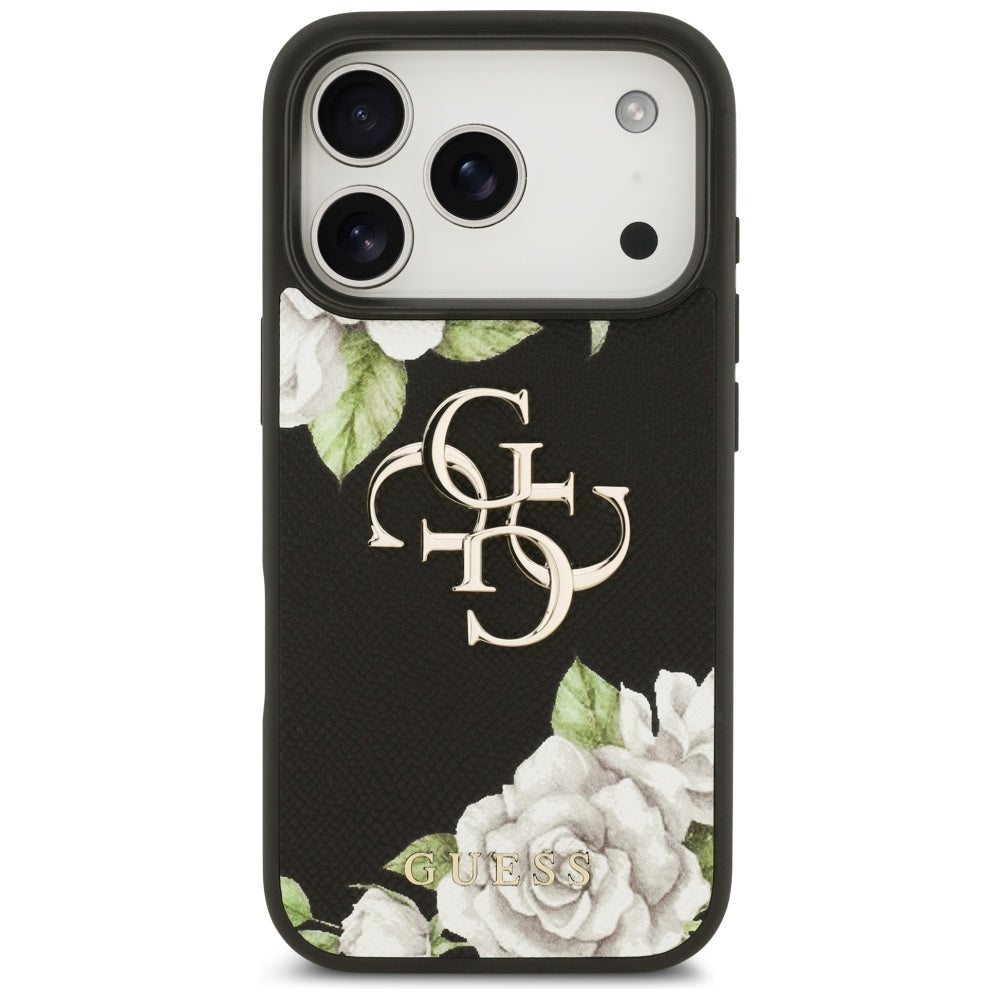 Guess Grained Roses &amp; Big 4G Logo iPhone 17 Pro Case - Black_2