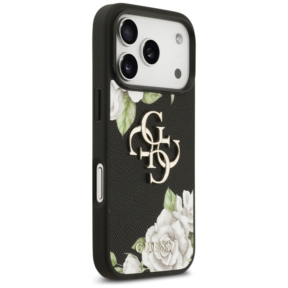 Guess Grained Roses &amp; Big 4G Logo iPhone 17 Pro Case - Black_3