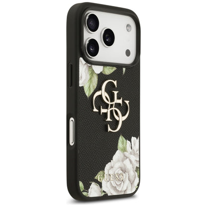 Guess Grained Roses &amp; Big 4G Logo iPhone 17 Pro Case - Black_3