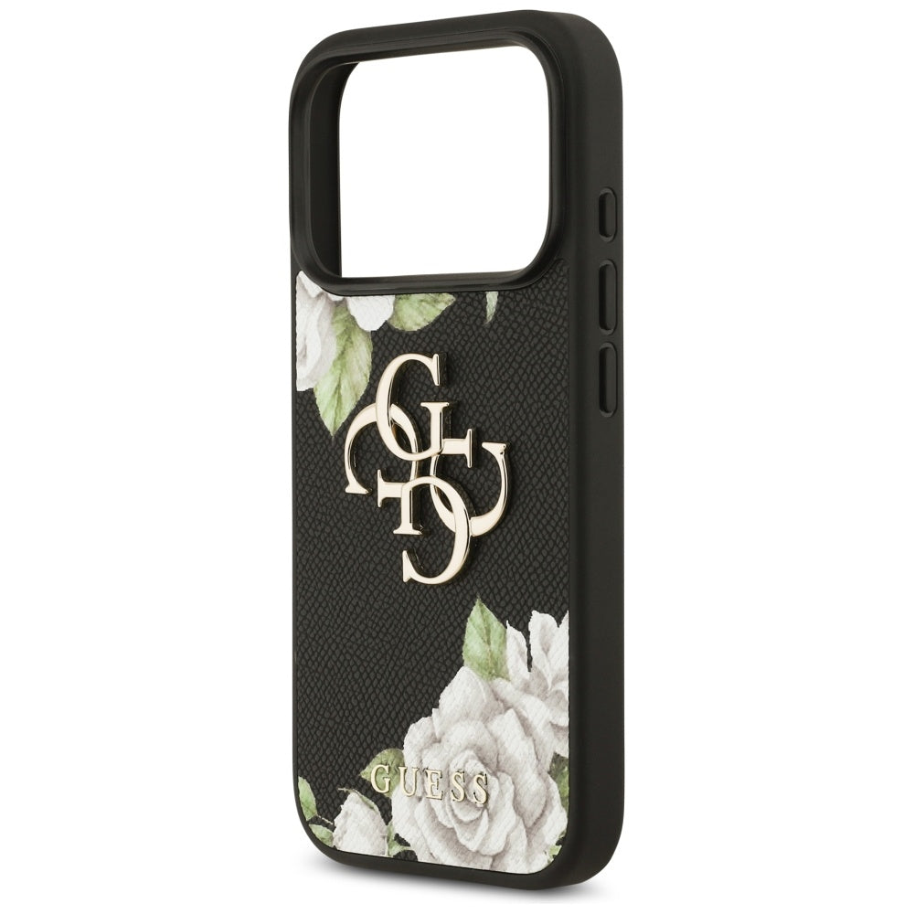 Guess Grained Roses &amp; Big 4G Logo iPhone 17 Pro Case - Black_5