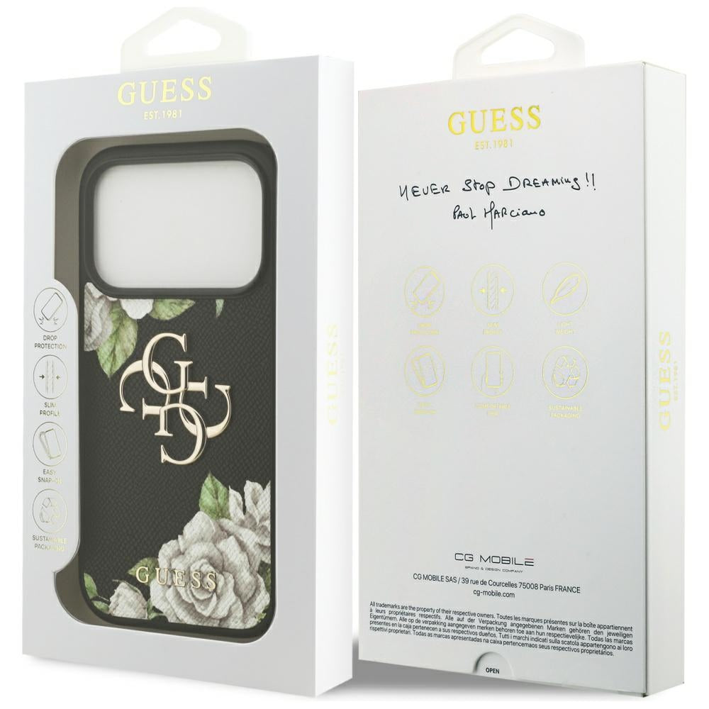 Guess Grained Roses &amp; Big 4G Logo iPhone 17 Pro Case - Black_7
