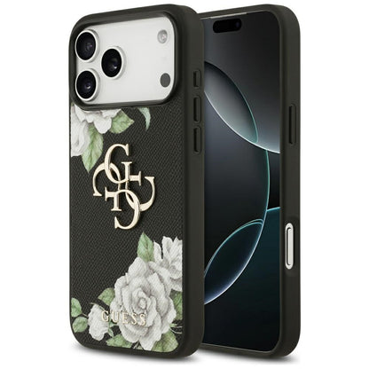 Guess Grained Roses &amp; Big 4G Logo case for iPhone 17 Pro Max - black_0