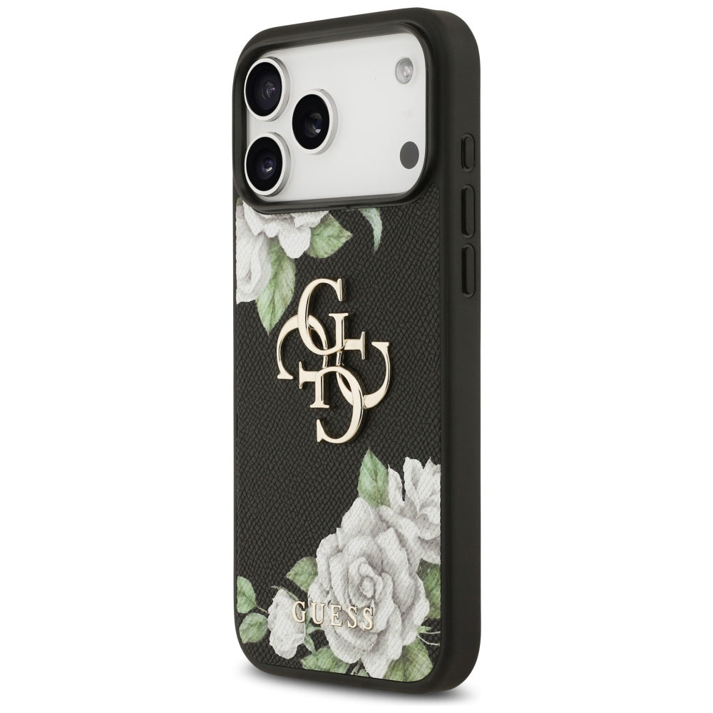 Guess Grained Roses &amp; Big 4G Logo case for iPhone 17 Pro Max - black_1