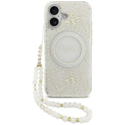 Guess IML Flowers Electro Pearl Strap MagSafe case for iPhone 17 - white_0