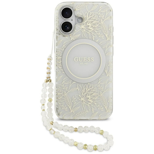Guess IML Flowers Electro Pearl Strap MagSafe case for iPhone 17 - white_0