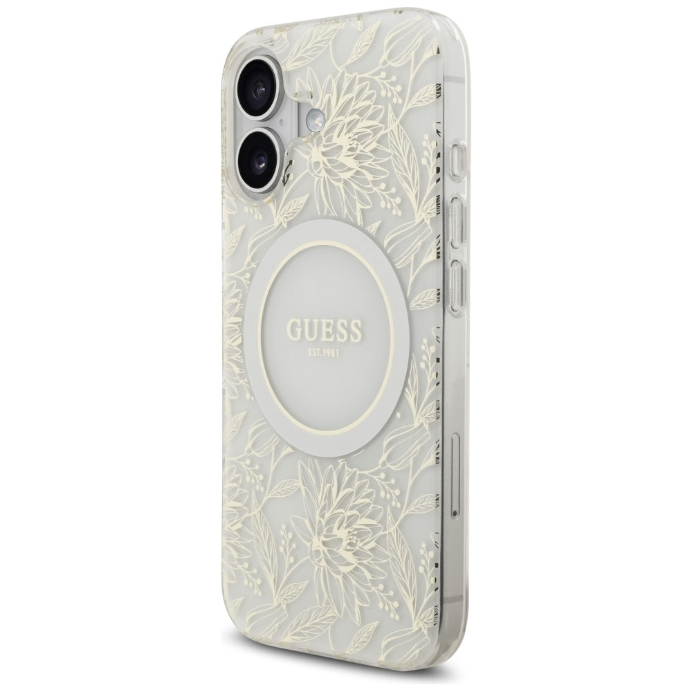 Guess IML Flowers Electro Pearl Strap MagSafe case for iPhone 17 - white_2