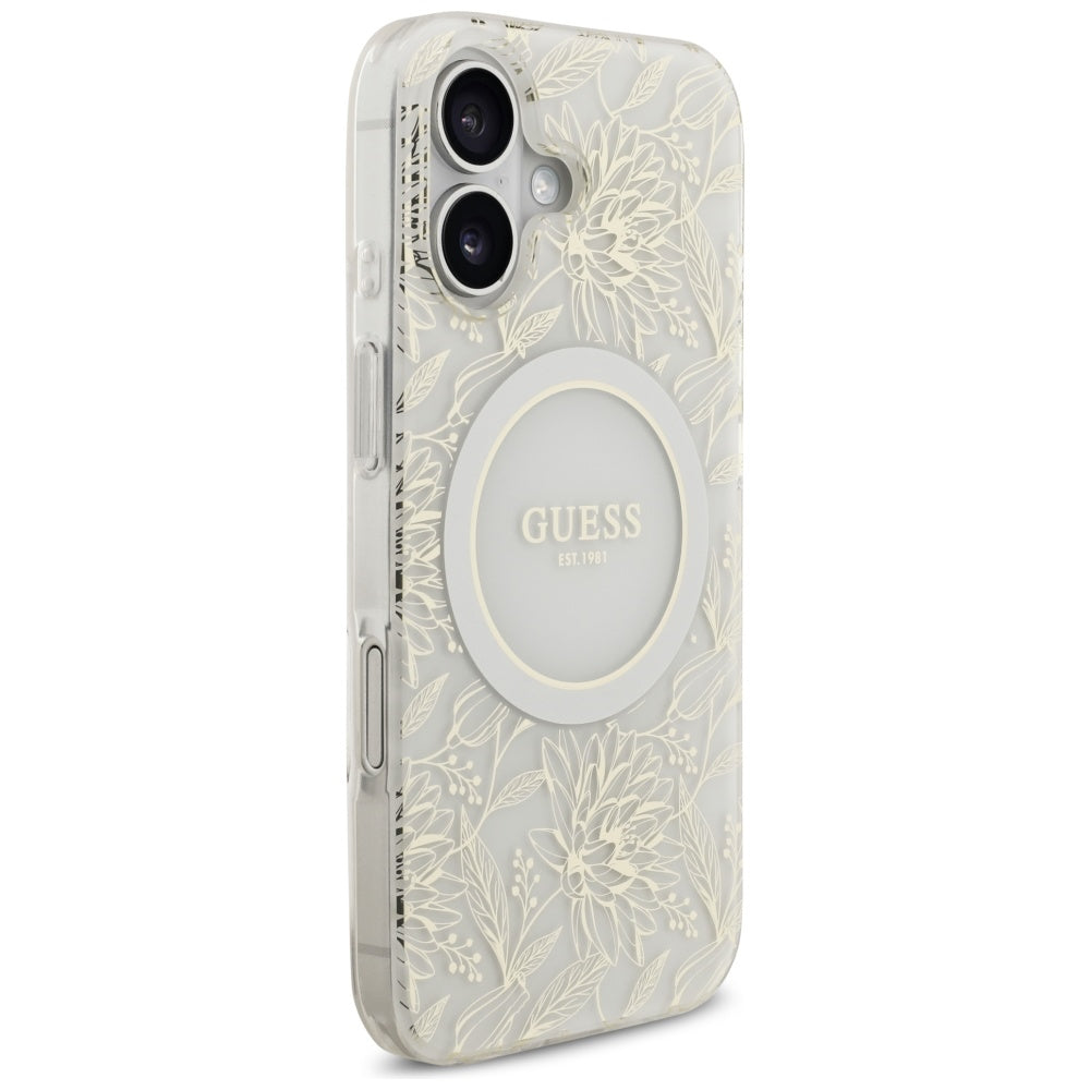Guess IML Flowers Electro Pearl Strap MagSafe case for iPhone 17 - white_3
