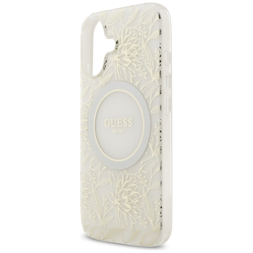 Guess IML Flowers Electro Pearl Strap MagSafe case for iPhone 17 - white_5