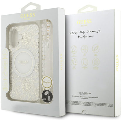 Guess IML Flowers Electro Pearl Strap MagSafe case for iPhone 17 - white_7