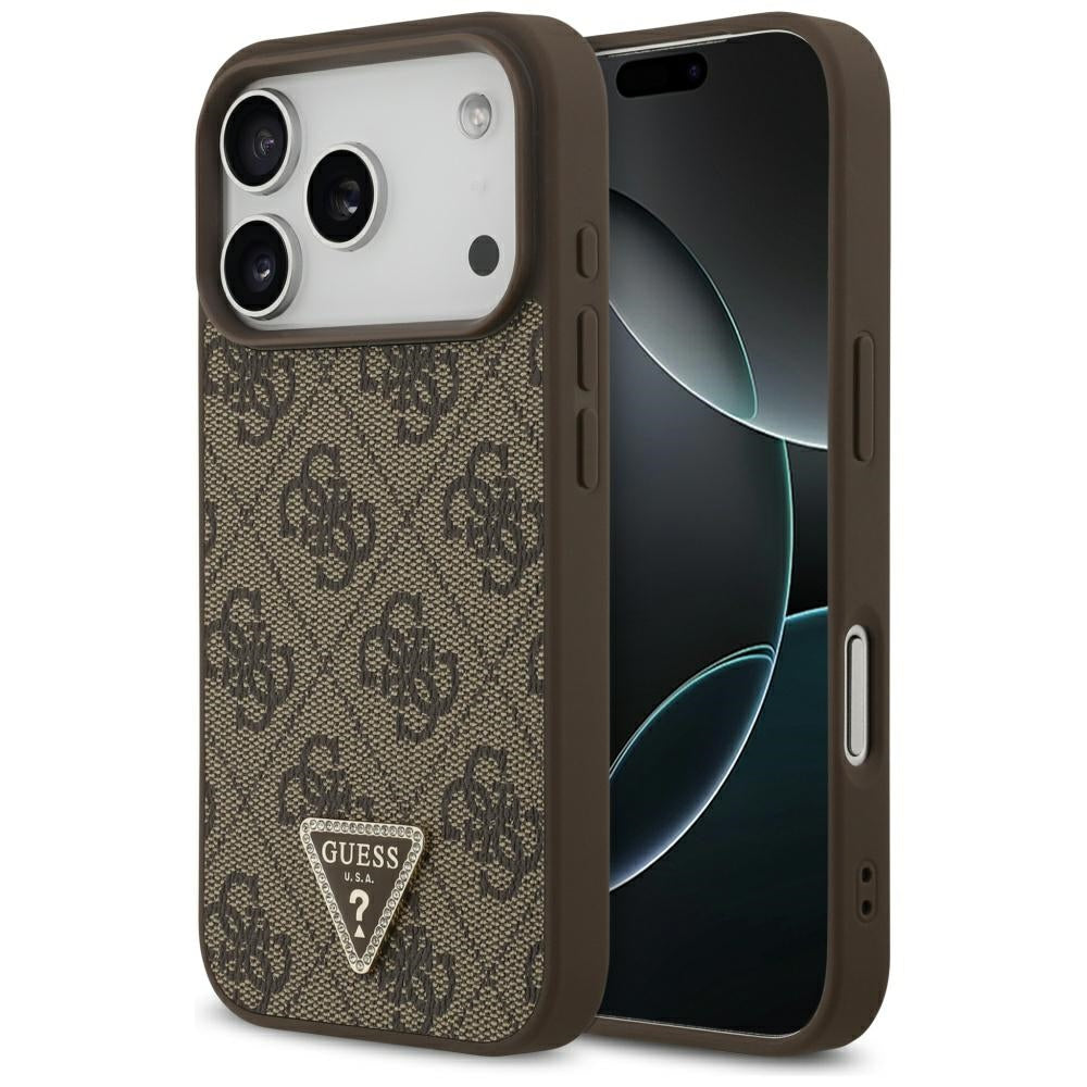 Guess Leather 4G Triangle Strass MagSafe Case for iPhone 17 Pro - Brown_0