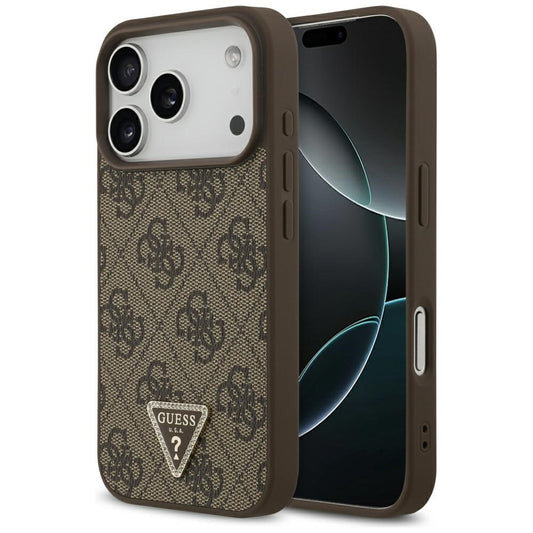 Guess Leather 4G Triangle Strass MagSafe Case for iPhone 17 Pro - Brown_0