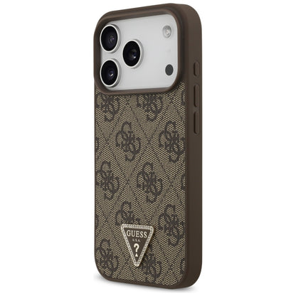 Guess Leather 4G Triangle Strass MagSafe Case for iPhone 17 Pro - Brown_1