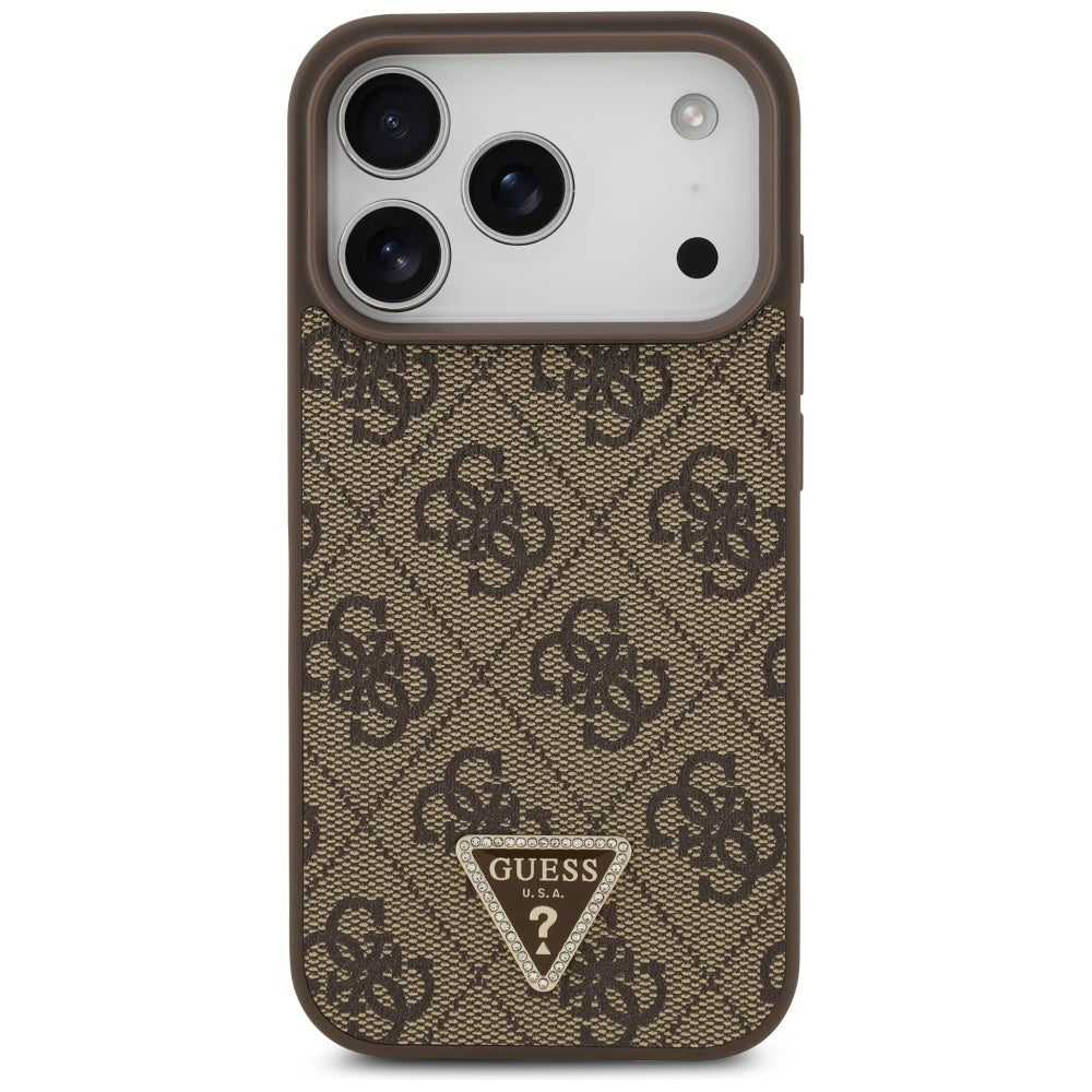 Guess Leather 4G Triangle Strass MagSafe Case for iPhone 17 Pro - Brown_2