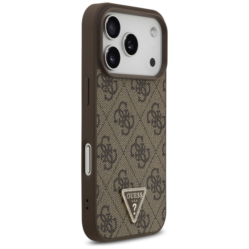 Guess Leather 4G Triangle Strass MagSafe Case for iPhone 17 Pro - Brown_3