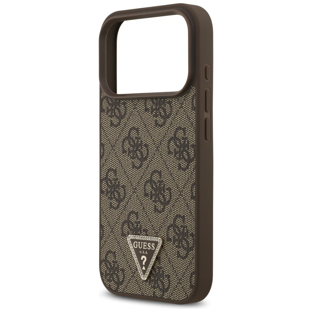 Guess Leather 4G Triangle Strass MagSafe Case for iPhone 17 Pro - Brown_5
