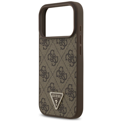 Guess Leather 4G Triangle Strass MagSafe Case for iPhone 17 Pro - Brown_5