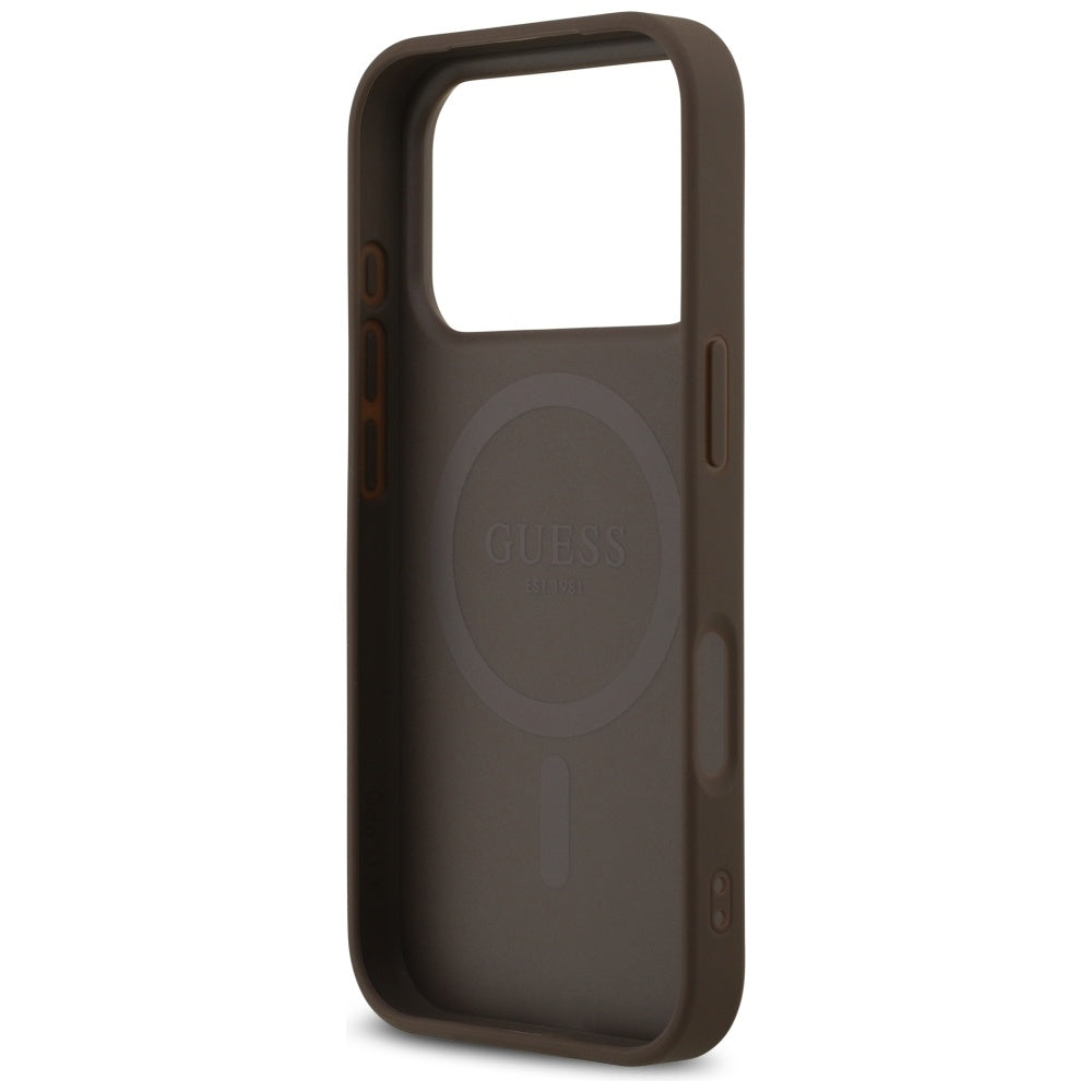 Guess Leather 4G Triangle Strass MagSafe Case for iPhone 17 Pro - Brown_6