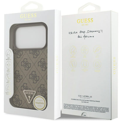 Guess Leather 4G Triangle Strass MagSafe Case for iPhone 17 Pro - Brown_7