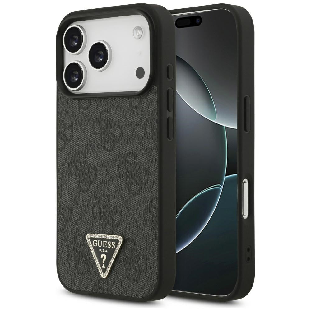Guess Leather 4G Triangle Strass MagSafe Case for iPhone 17 Pro - Black_0