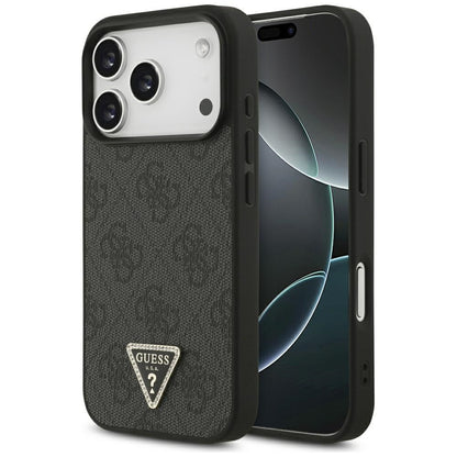 Guess Leather 4G Triangle Strass MagSafe Case for iPhone 17 Pro - Black_0