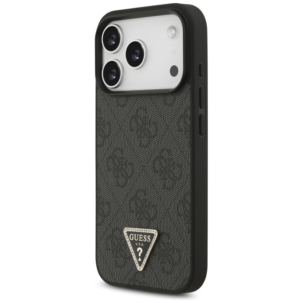Guess Leather 4G Triangle Strass MagSafe Case for iPhone 17 Pro - Black_1