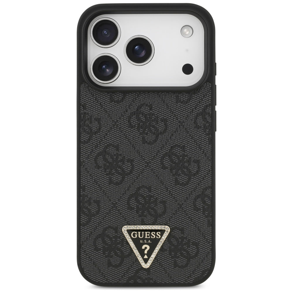 Guess Leather 4G Triangle Strass MagSafe Case for iPhone 17 Pro - Black_2