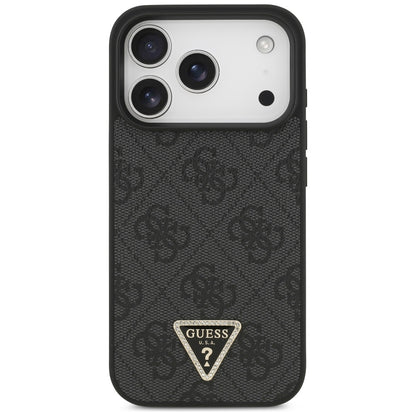 Guess Leather 4G Triangle Strass MagSafe Case for iPhone 17 Pro - Black_2