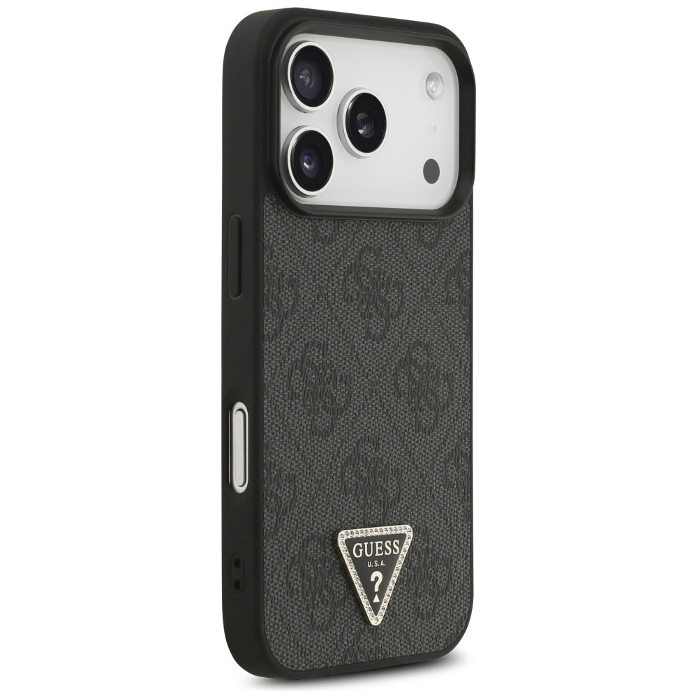 Guess Leather 4G Triangle Strass MagSafe Case for iPhone 17 Pro - Black_3
