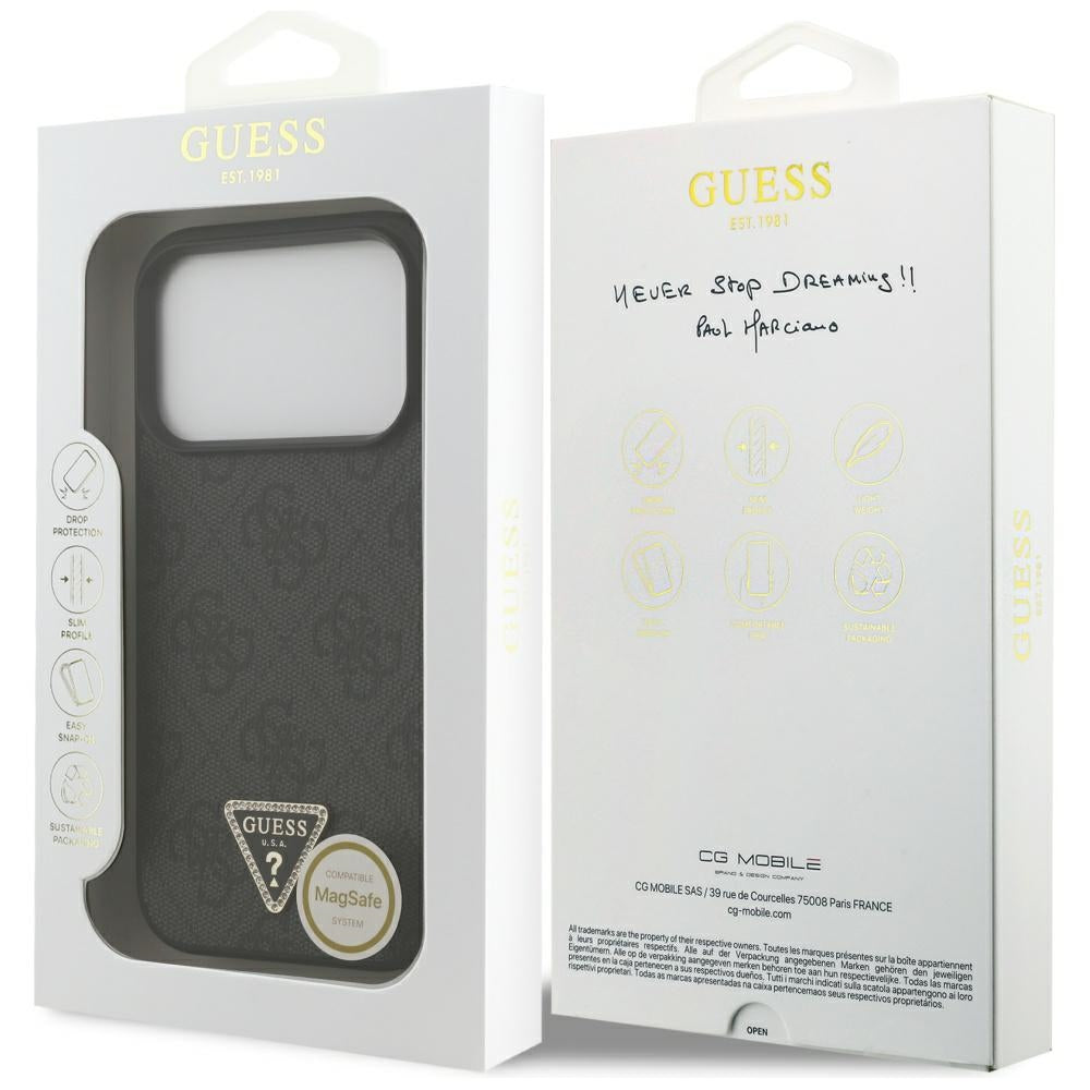Guess Leather 4G Triangle Strass MagSafe Case for iPhone 17 Pro - Black_7