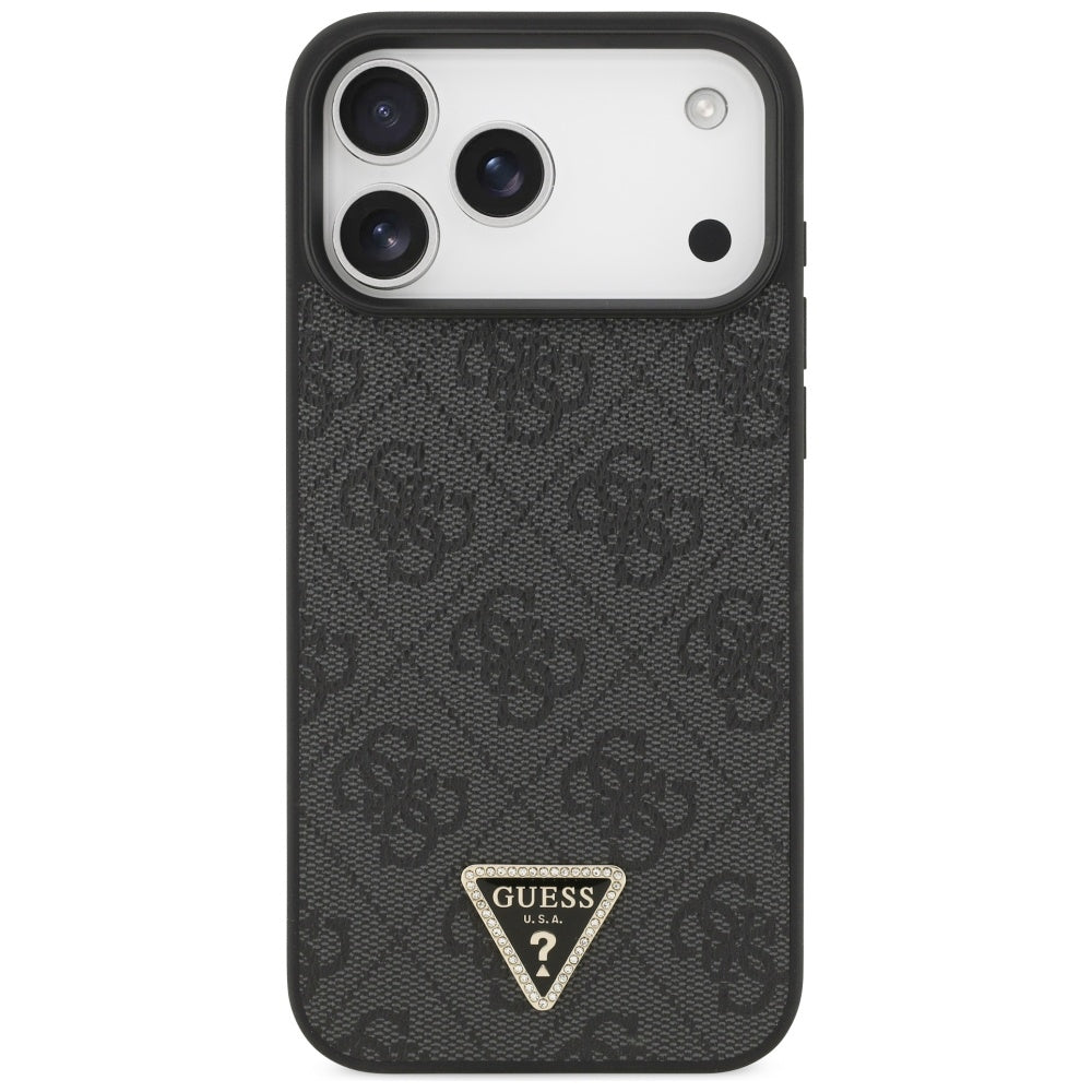 Guess Leather 4G Triangle Strass MagSafe Case for iPhone 17 Pro Max - Black_2