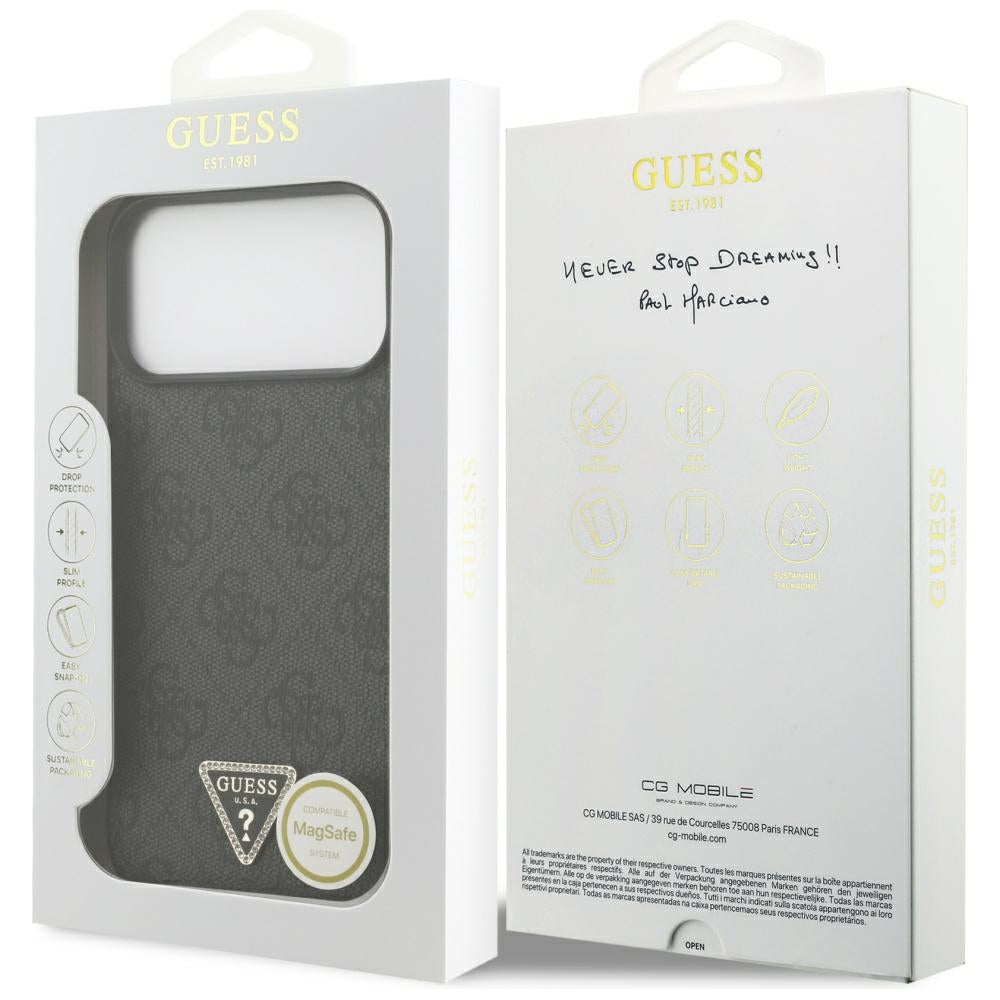 Guess Leather 4G Triangle Strass MagSafe Case for iPhone 17 Pro Max - Black_7