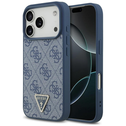 Guess Leather 4G Triangle Strass MagSafe Case for iPhone 17 Pro - Blue_0
