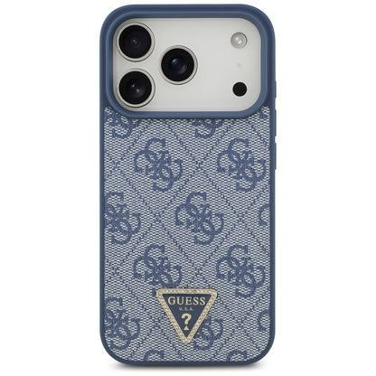 Guess Leather 4G Triangle Strass MagSafe Case for iPhone 17 Pro - Blue_2