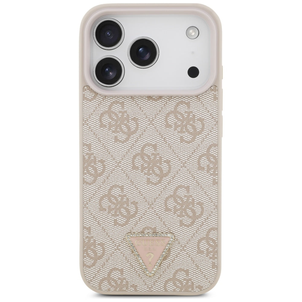 Guess Leather 4G Triangle Strass MagSafe Case for iPhone 17 Pro - Pink_2
