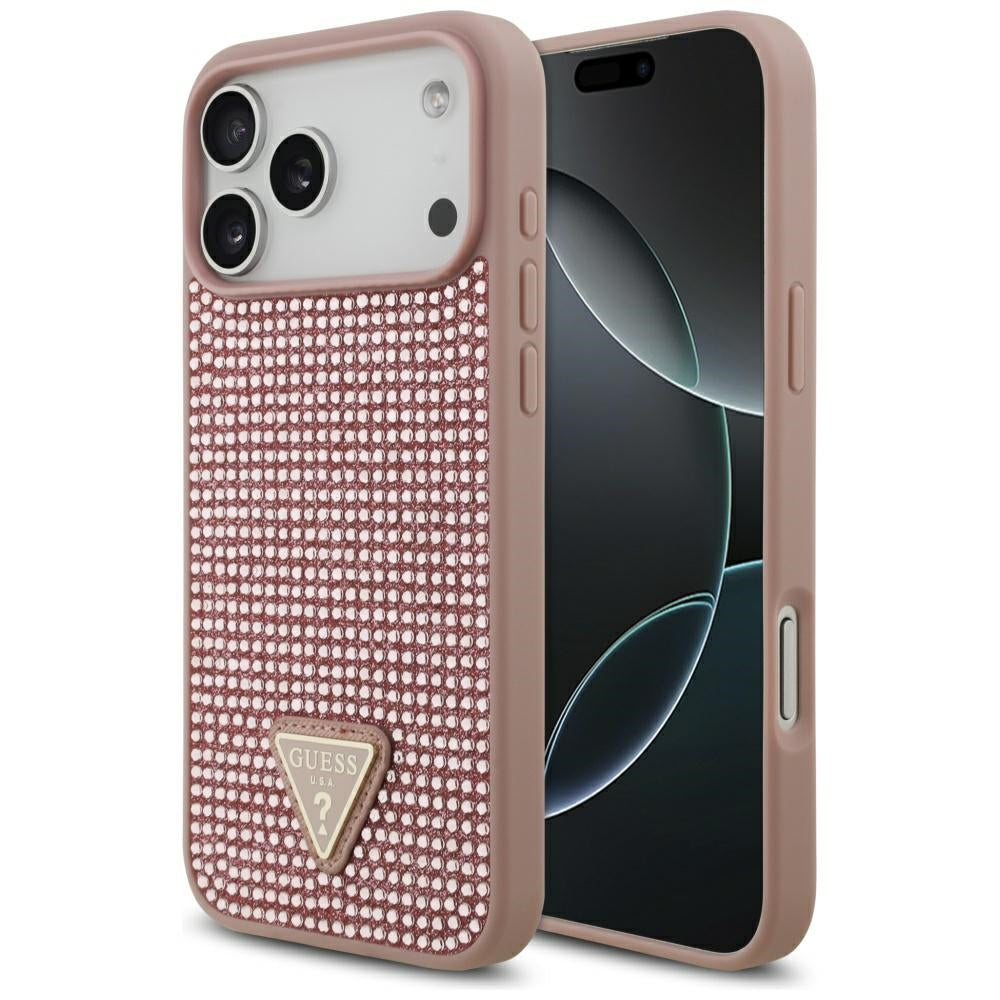 Guess Rhinestone Triangle Logo Case for iPhone 17 Pro Max - Pink_0