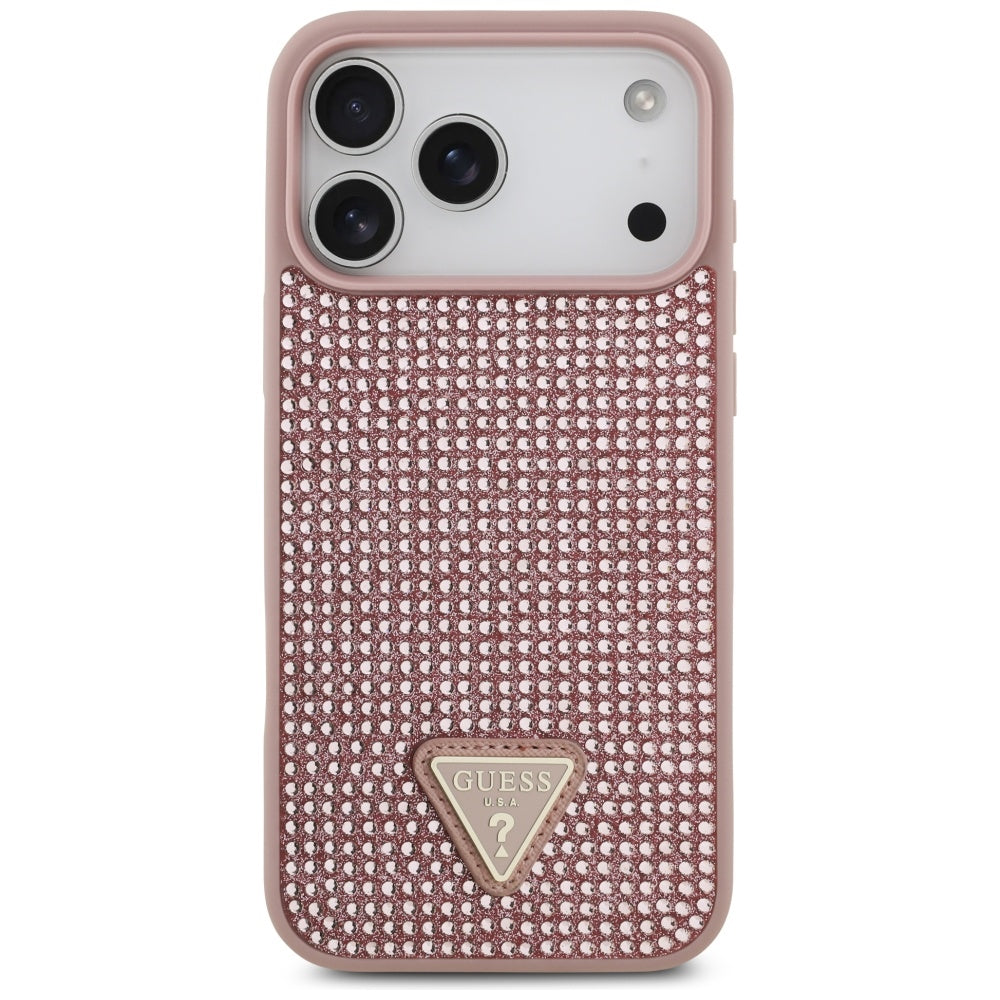 Guess Rhinestone Triangle Logo Case for iPhone 17 Pro Max - Pink_2