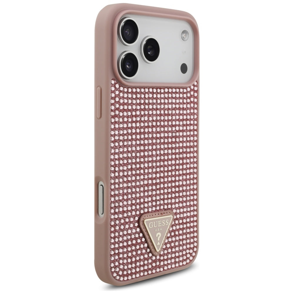 Guess Rhinestone Triangle Logo Case for iPhone 17 Pro Max - Pink_3